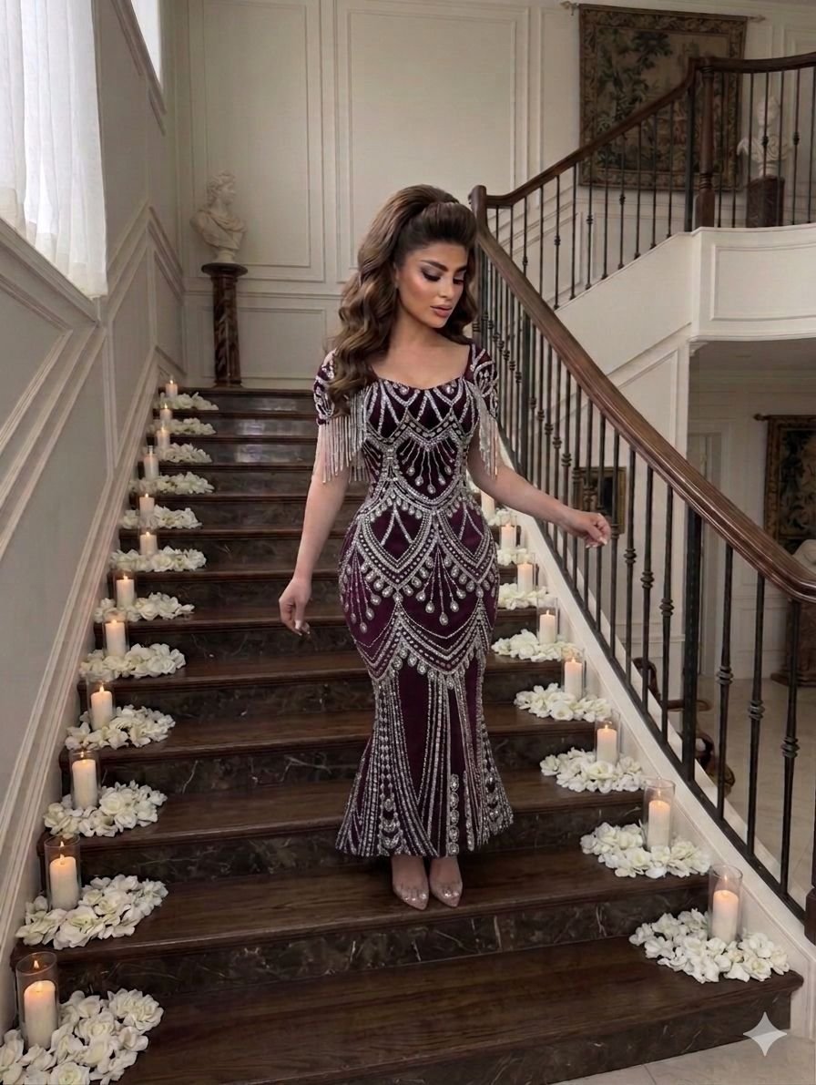 فستان مناسبات أنثوي راقي بلمسات لامعة فخم - الصورة 8
